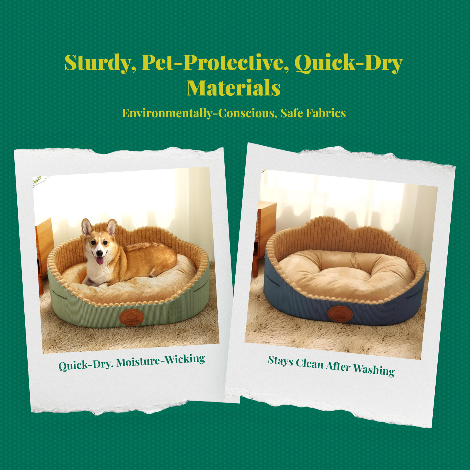 Dog Bed, Removable Cover, Quick-Dry Comfort Mat, Rectangle