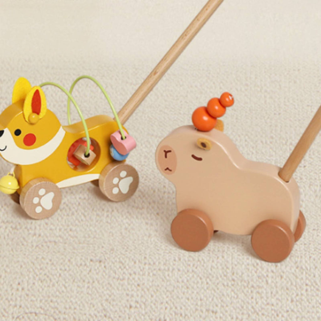 Baby Push Stroller Physical Skill Practice Wooden Push Toy Natural Wood