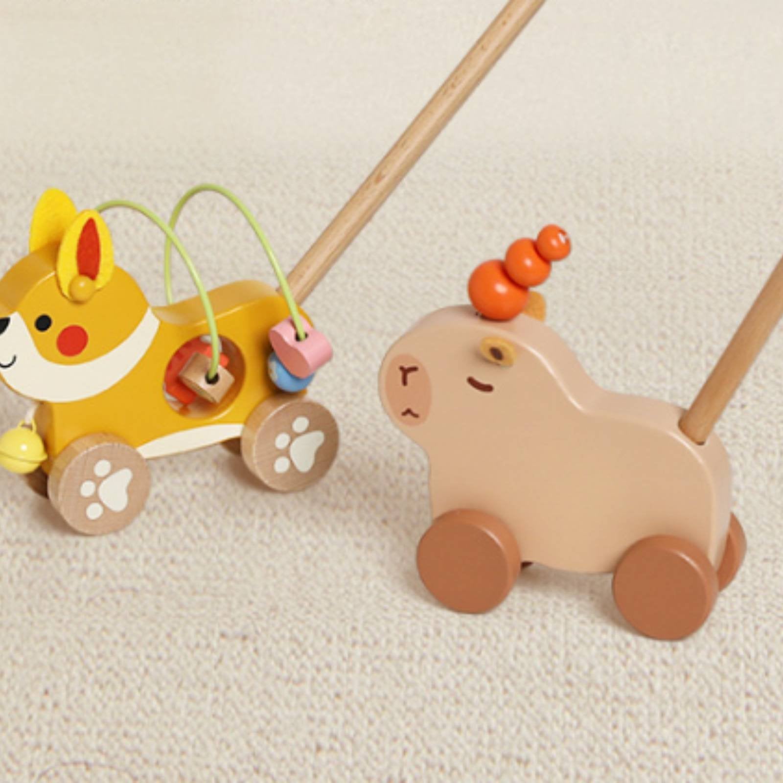 Baby Push Stroller Physical Skill Practice Wooden Push Toy Natural Wood