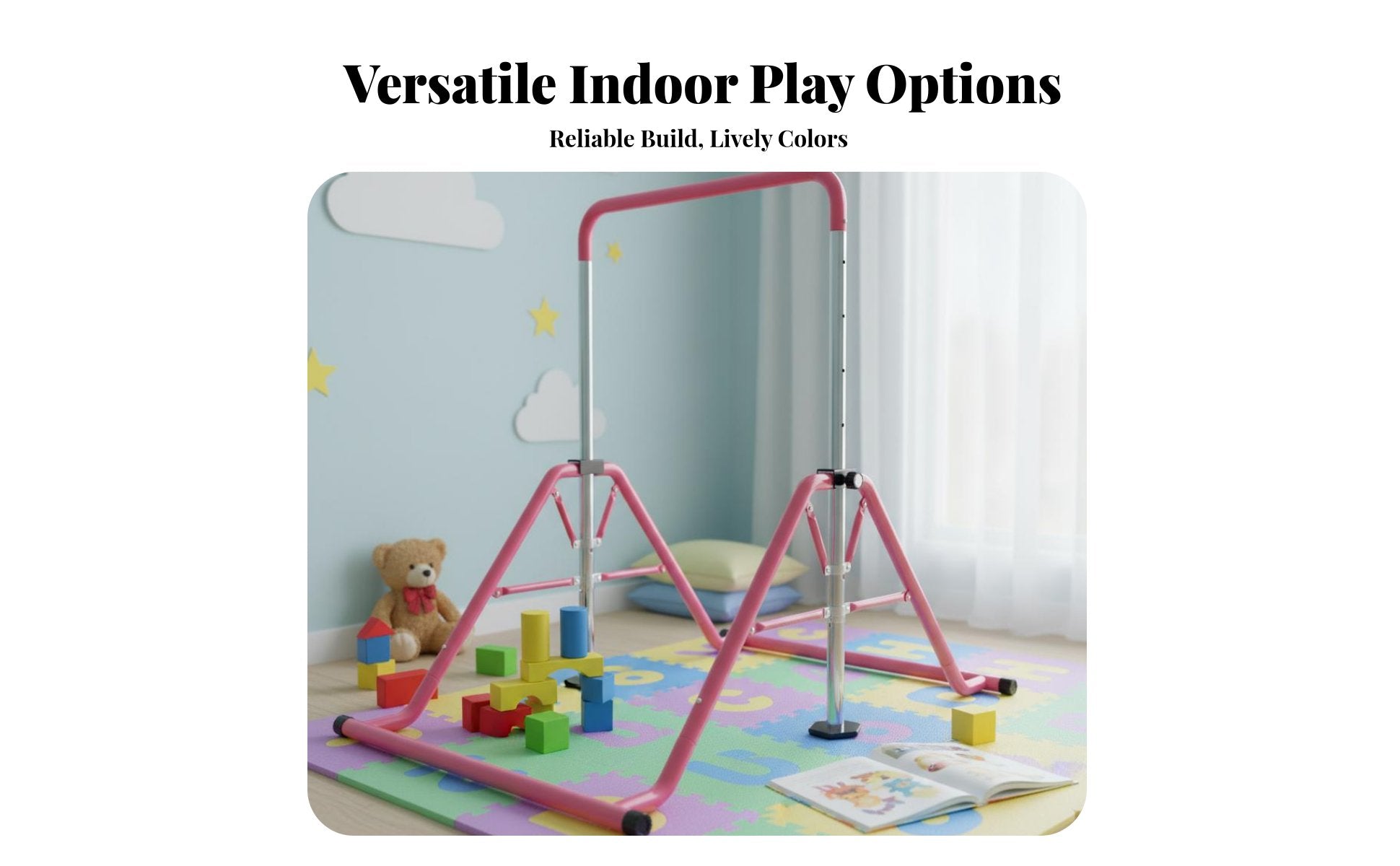 Multi-Functional children's Adjustable Horizontal Bar Stable Triangular Structure Kids Foldable Training Bar Non-Slip Base children's Swing Set Frame Easy Assembly for Preschoolers, Beginner Gymnasts, Toddlers, Playroom, Kindergarten