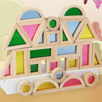 24 Pieces Wooden Blocks Multicolor Translucent Building Blocks Open-Ended Play