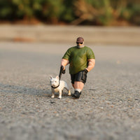 Dog Walking Figurine Collectible Miniature People Figurine Display Decoration