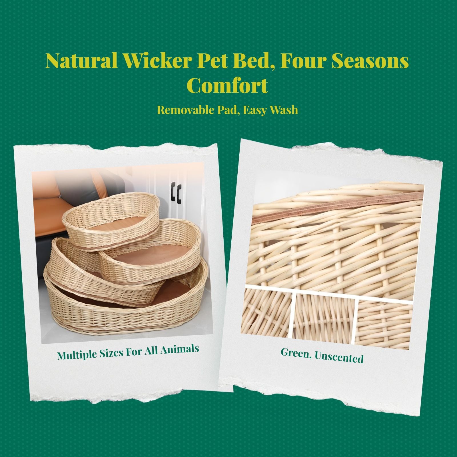 Rattan Pet Bed, Cooling Cat Cave, Removable Pad, Cleanable