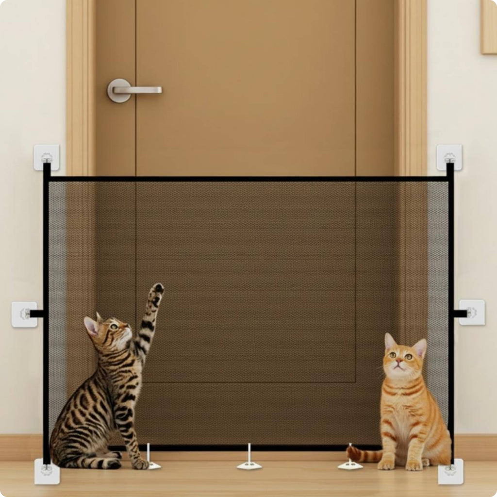 Mesh Pet Barrier Panel Black Frame Rectangular Mesh Gate Panel White Hardware