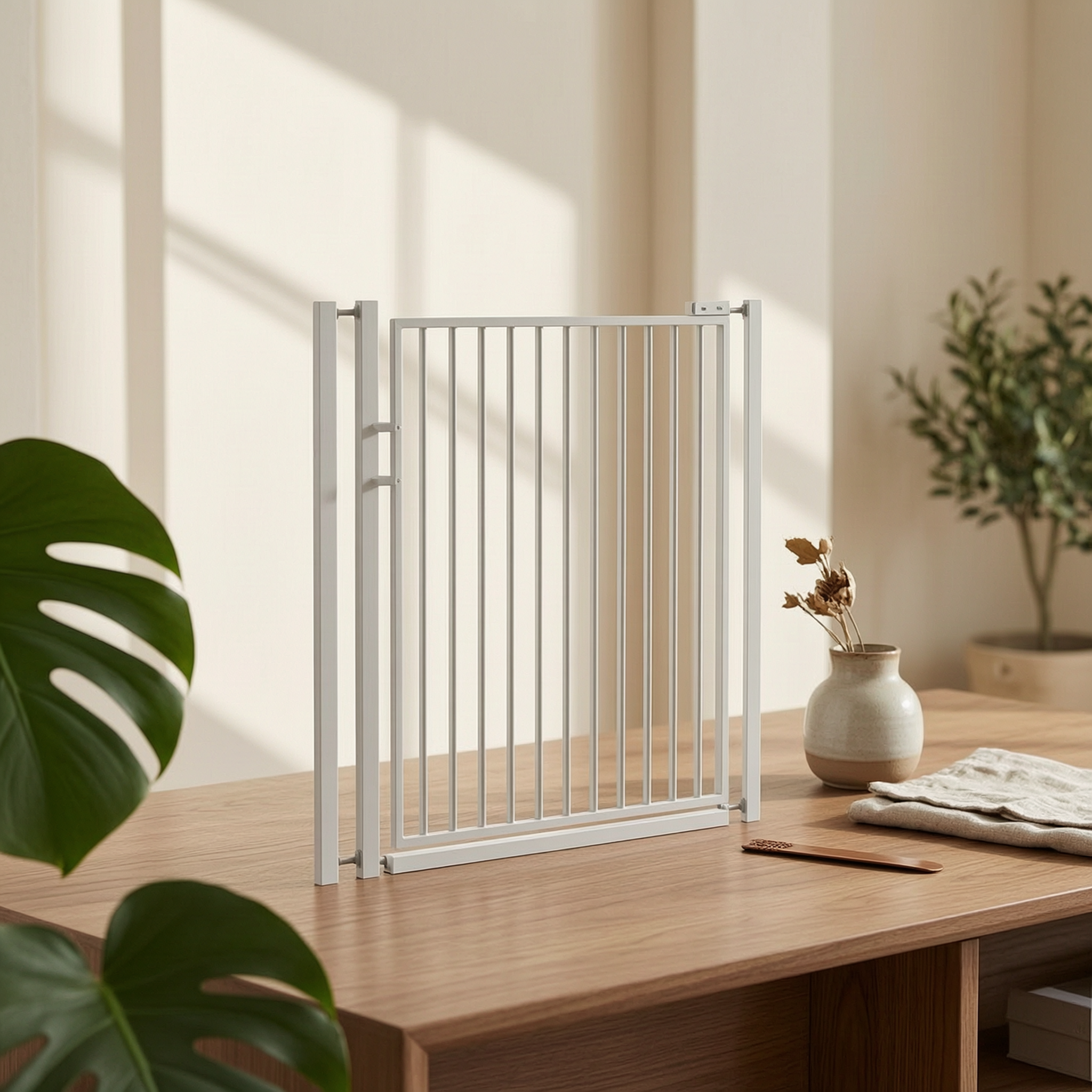 Adjustable Width Pressure-Mounted Pet Gate Drill-without Drilling Installation Pressure-Mounted Swing Gate Narrow Bar Spacing Indoor Fence Extendable Height for Cat Owners, Families, Renters, Indoors, Doorways, Hallways, Stairways