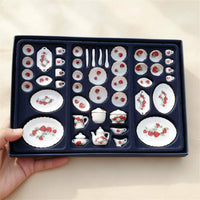Ceramic Dollhouse Dinnerware Creative Gift Miniature Tea Set Collectible Model Porcelain Dollhouse Dishes for Collectors, Hobbyists