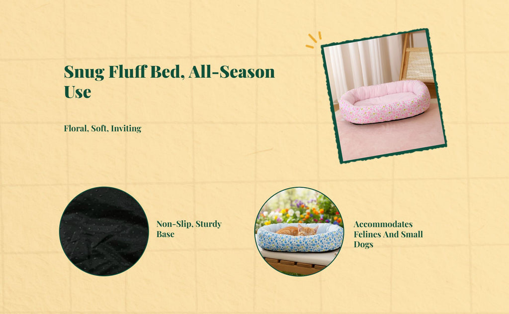 Plush Round Pet Bed, Auto-Warming, Floral Pattern