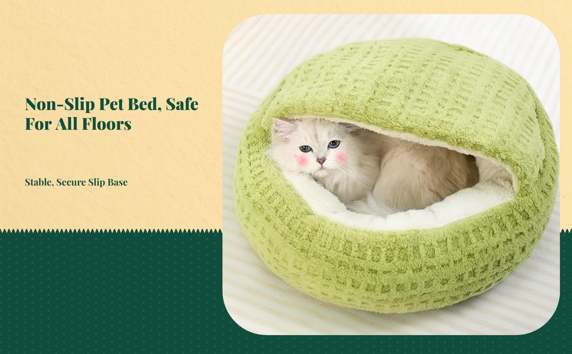 Plush semi-enclosed cat bed, warm, non-slip base, indoor use