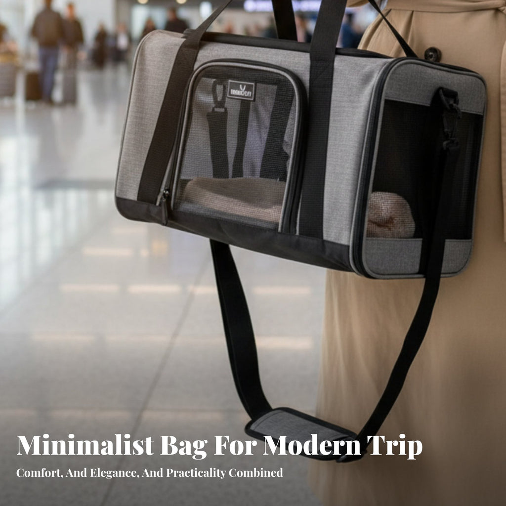 Soft-Sided Pet Carrier Adjustable Shoulder Strap Underseat Pet Travel Bag