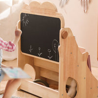 Kids Learning Bookshelf with Blackboard Storage Design Educational Bookshelf Sturdy Wood Children's Book Display Shelf for Preschool