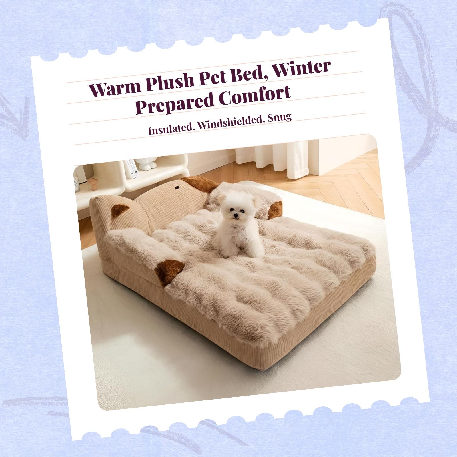 Dog Bed, Removable Cover, Calming Pet Sofa, Non-Slip, Warm