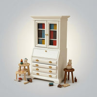 Miniature Bookcase Cabinet White Painted 1:12 Scale Cabinet Double-Door Mini Display Case