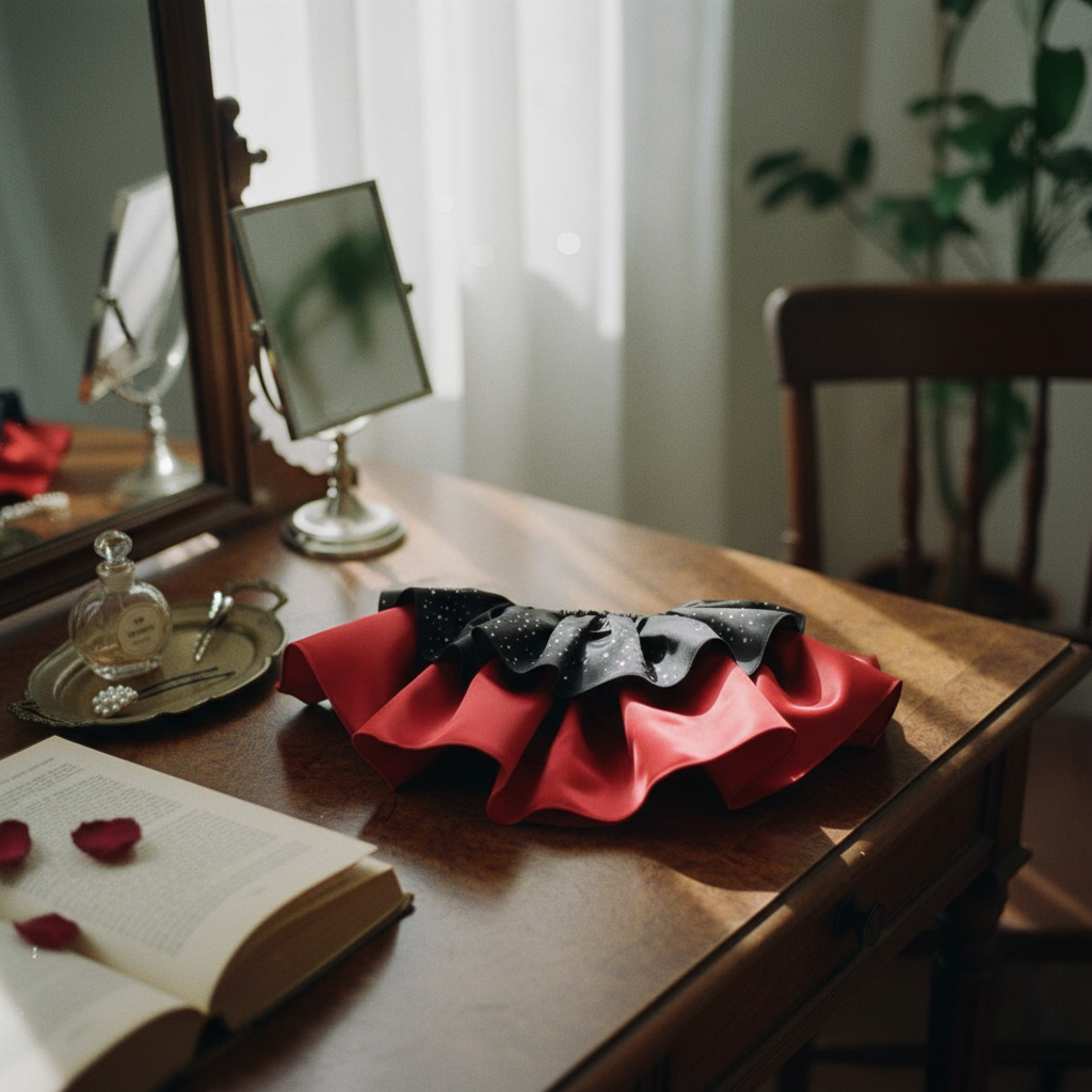 Black and Red Ruffle Collar Glittering Satin Costume Collar Detachable
