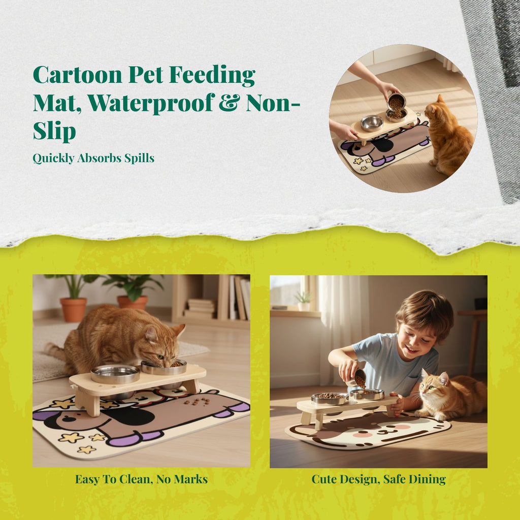Cat Feeding Mat, Non-Slip Diatomaceous Earth Pet Food Mat, Absorbent, Quick Dry, Protects Floors, Easy to Clean, Prevents Spills, Pet Placemat for Messy Drinkers, Non-Slip Base, 18 x 12 inches