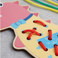 Kids Sewing Lacing Toy Polished Edges Wooden Lacing Board Set for Travel