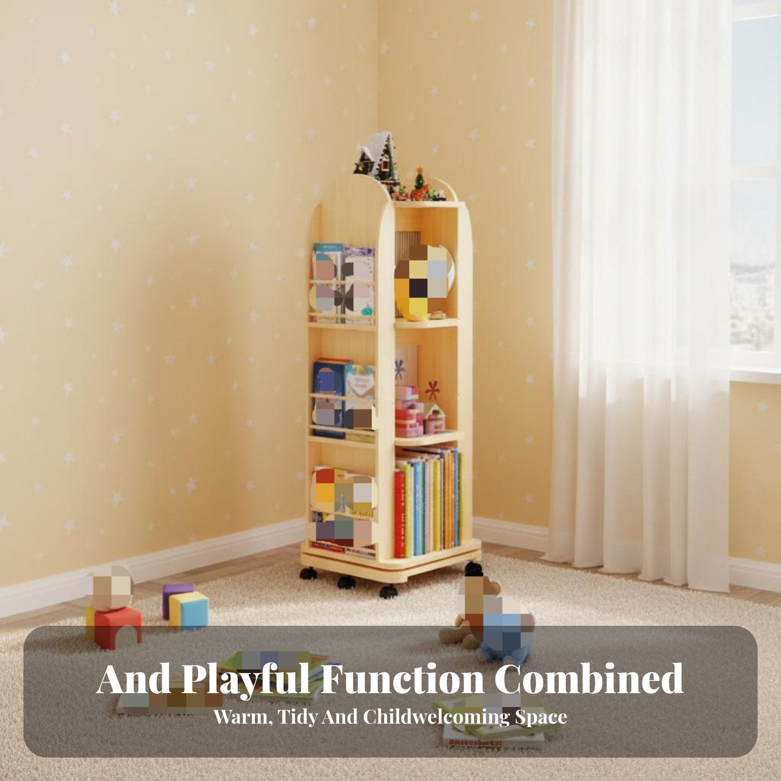 Mobile Rotating Book Rotating Book standDegree Rotation children's Book Storage Unit Space-Saving Double-Sided Reach