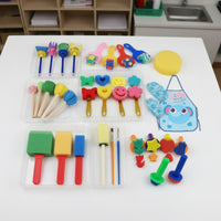 33 Pieces Sponge Stamp and Brush Set Sparks Creativity for Daycare, Preschoolers