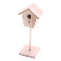 Mini Wooden Birdhouse Ornament Natural Wood Finish Miniature Birdhouse on Post