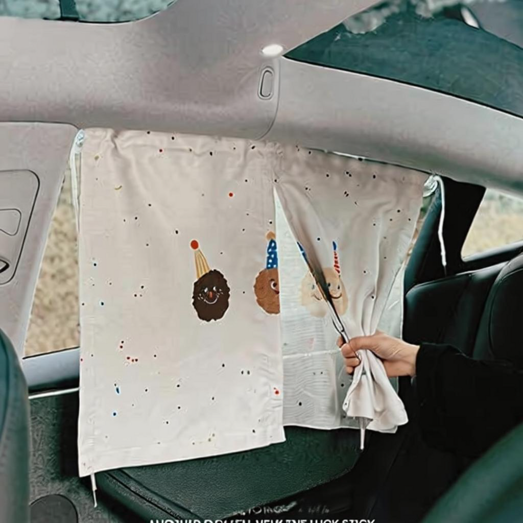 Car window sun shield, retractable side window screen, sunblock protection, privacy, infant, universal fit, easy to install, black