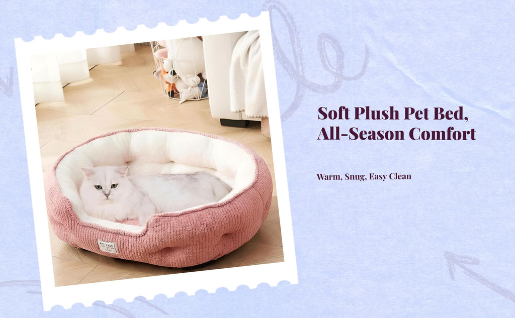 Pet Bed, Cozy Dog & Cat Bed, Plush, Calming, Washable