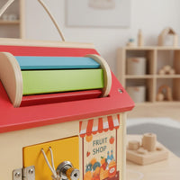Wooden Busy House Early Learning Sensory Activity Board Locks for Young Children