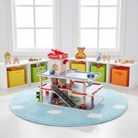 Wooden Parking Garage Playset Pretend Play Enjoy-Story Car Ramp Toy Develops Motor Skills for Playroom