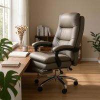 PU Leather Executives Chair Gray High Back Office Chair Upholstered for Study Room
