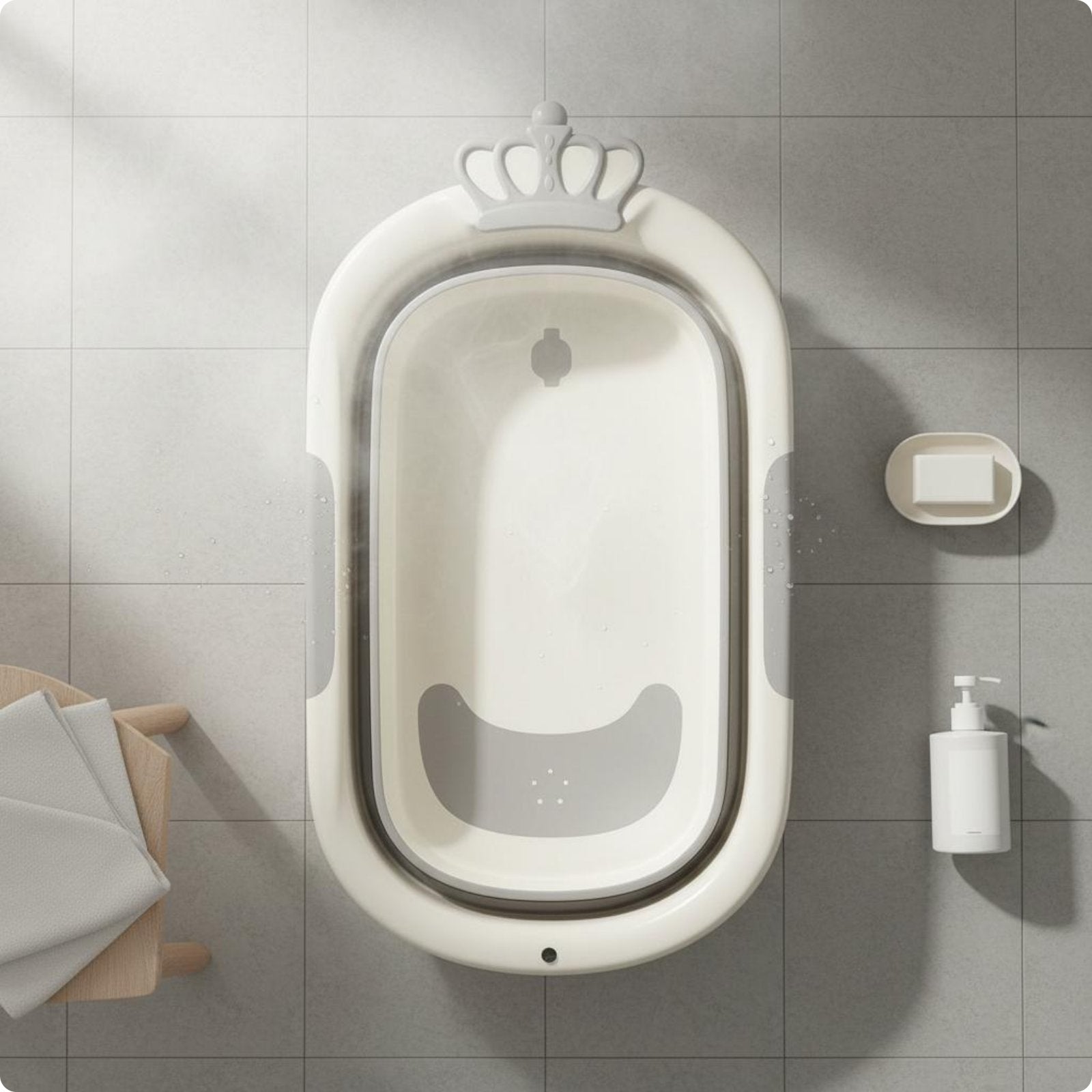 Foldable Baby Bathtub Side Grips Crown-Top Baby Tub for Infants