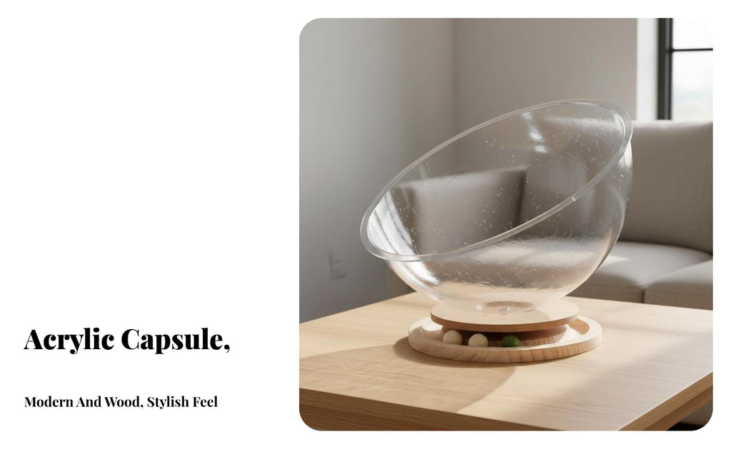 Space Capsule Feline Bed Built-in Spherical Pet Toyball Toy Transparent Feline Do and Me Snug Stable Base for Indoors