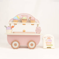 Wooden Ice Cream Cart Wheeled Kids Play Item Cognitive Learning for Children