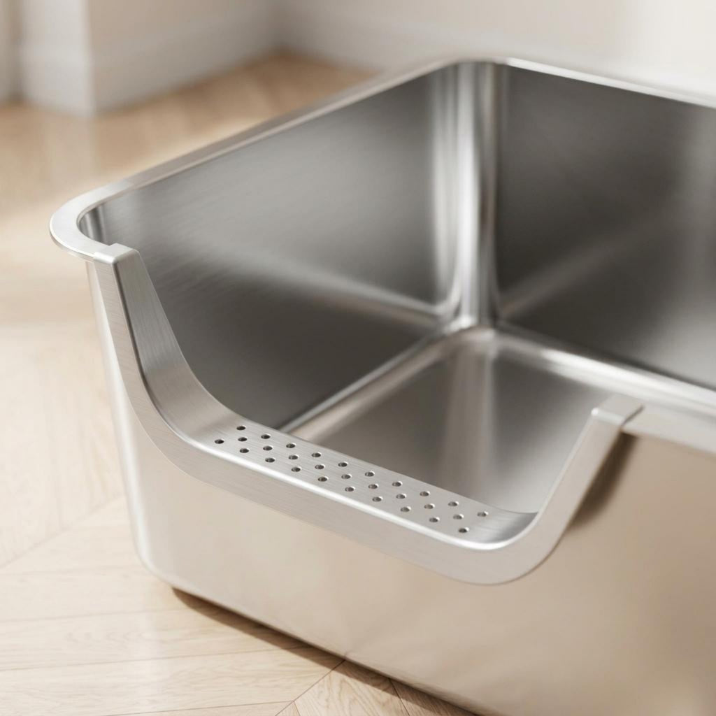 Stainless Steel Litter Box Rounded Corners uncoveredTop Litter Box