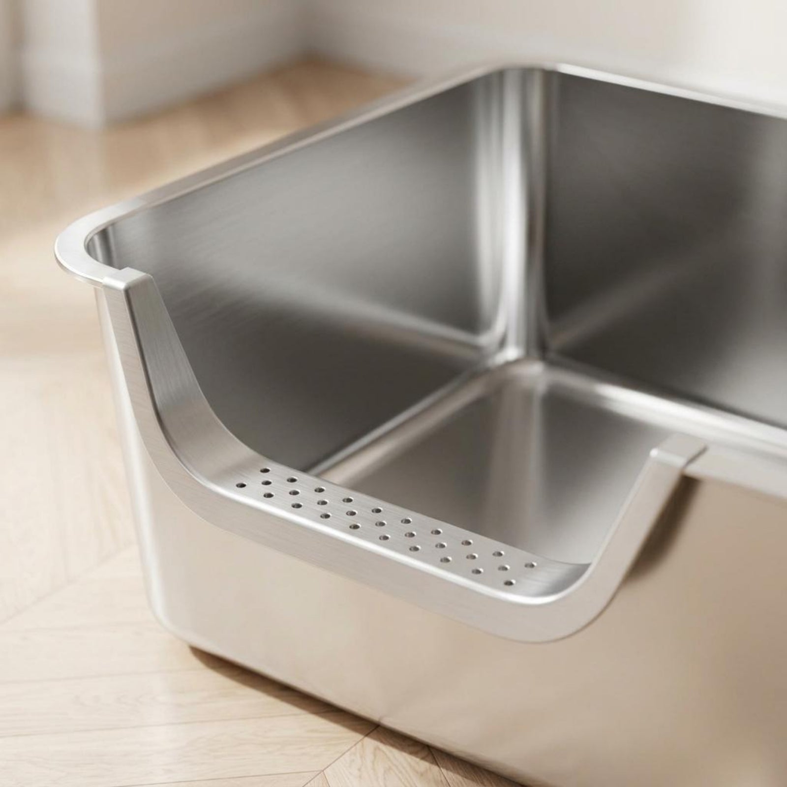 Stainless Steel Litter Box Rounded Corners uncoveredTop Litter Box