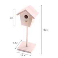 Mini Wooden Birdhouse Ornament Natural Wood Finish Miniature Birdhouse on Post