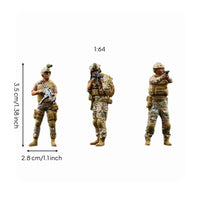 3 Pieces 1:64 Warrior Model Set High Intricacy Combat Warrior Display Scene