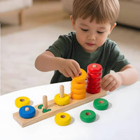 Wooden Peg Disc Stacker Vibrant Colors Color Sorting Stacking Rings