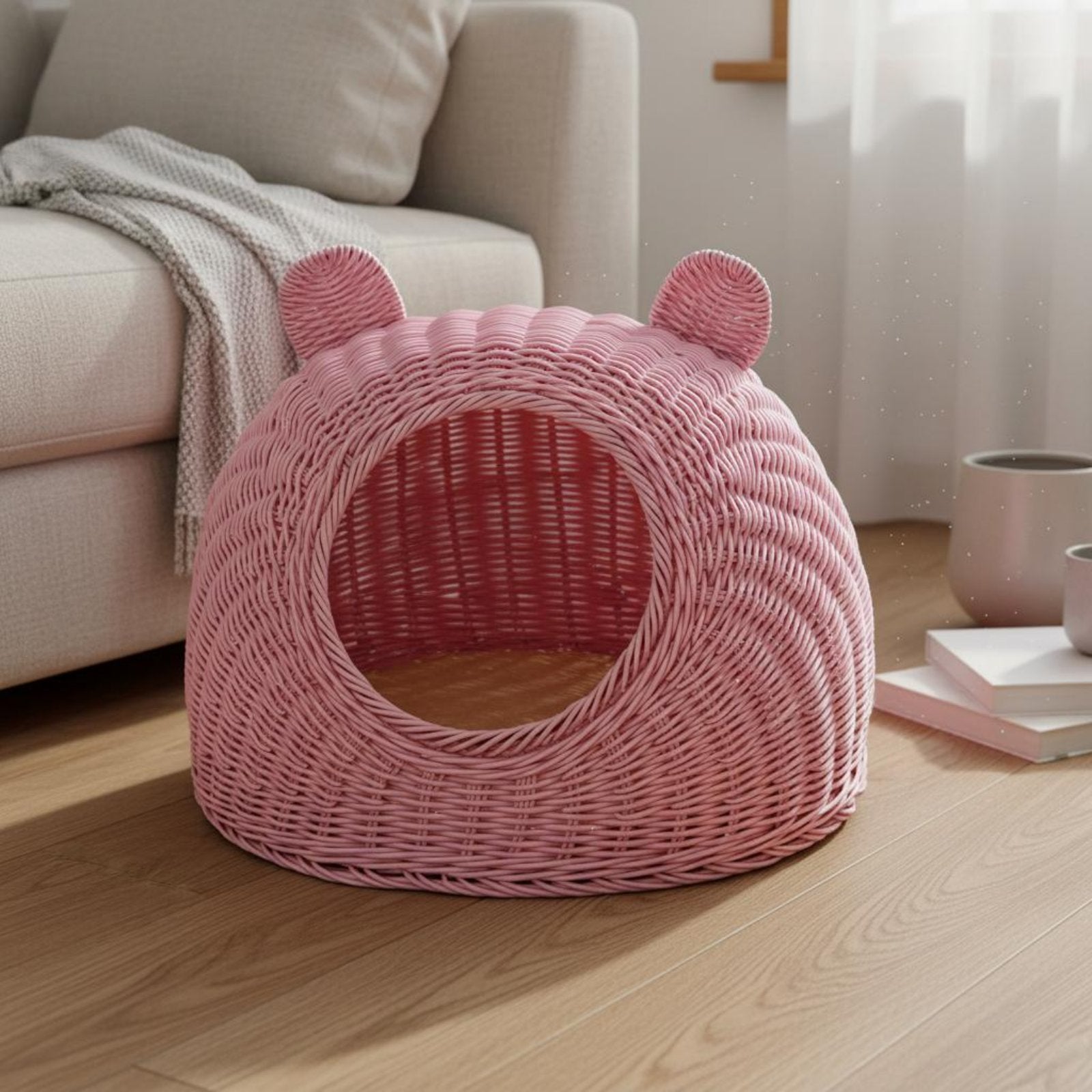 Woven Cat Bed Washable Rattan Cat Nest Pet House for Balcony, Patio