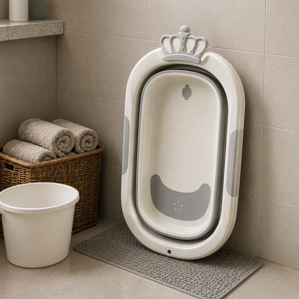 Foldable Baby Bathtub Side Grips Crown-Top Baby Tub for Infants