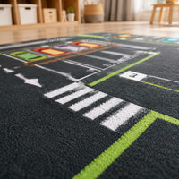 Indoor City Road Play Mat Printed Road Play Mat Carpet-Like Activity Rug Finished Edges for Crawling, Early Learning