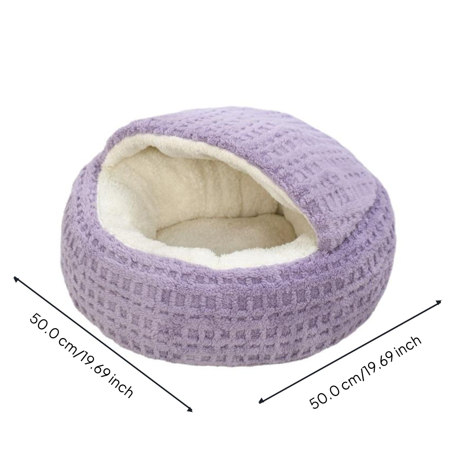 Plush semi-enclosed cat bed, warm, non-slip base, indoor use