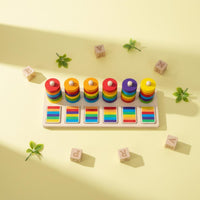 Sorting Stacking Toy Cognitive Development Wooden Circular Disc Stacker