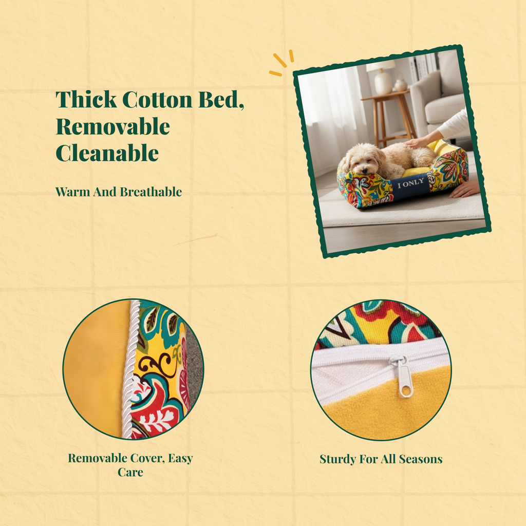 Cotton dog bed with removable cover