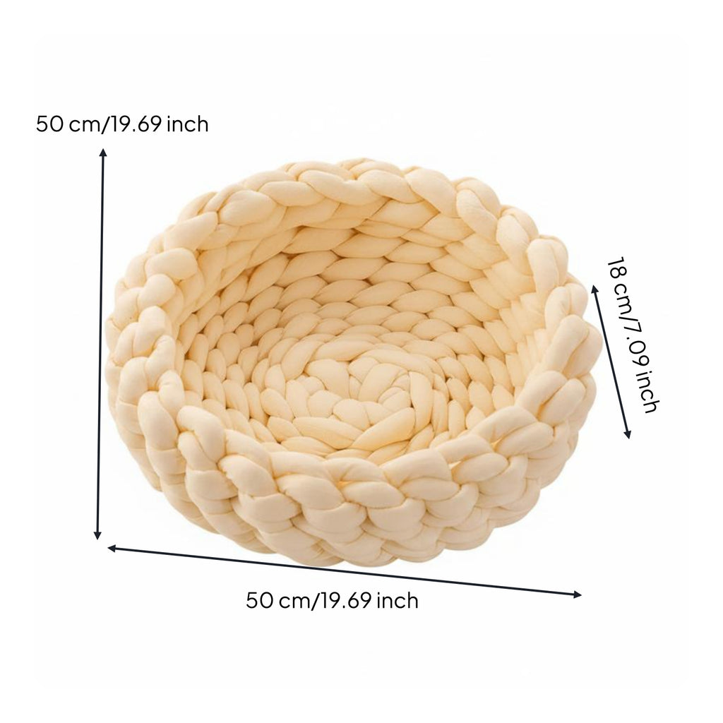 Chunky Knit Cat Bed Machine Washable Handmade Yarn Pet Bed Handcrafted Look Crochet Pet Resting Place for Cats, Small Dogs, Indoor