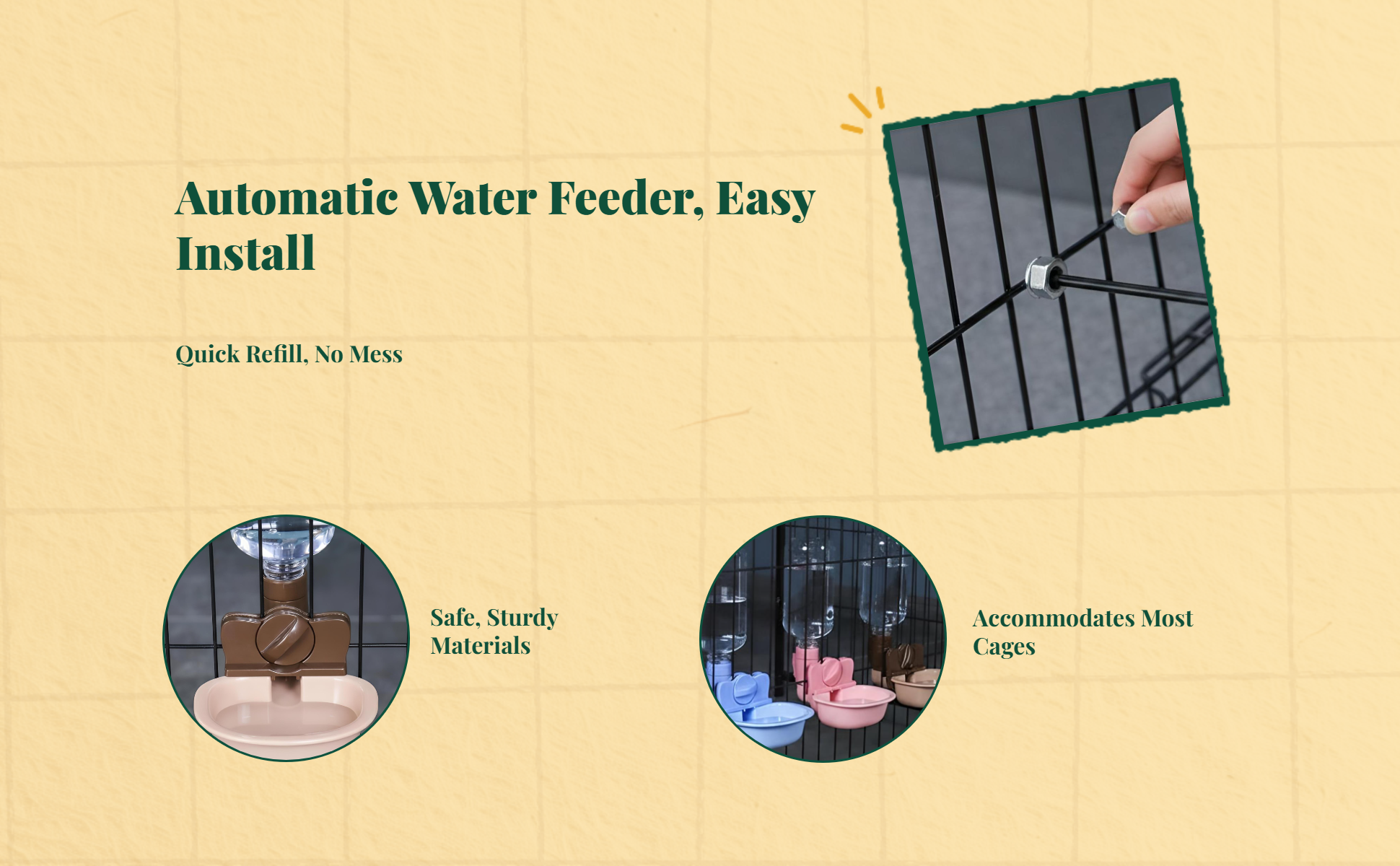 Automatic Hanging Pet Water Dispenser, Non-Drip, Removable