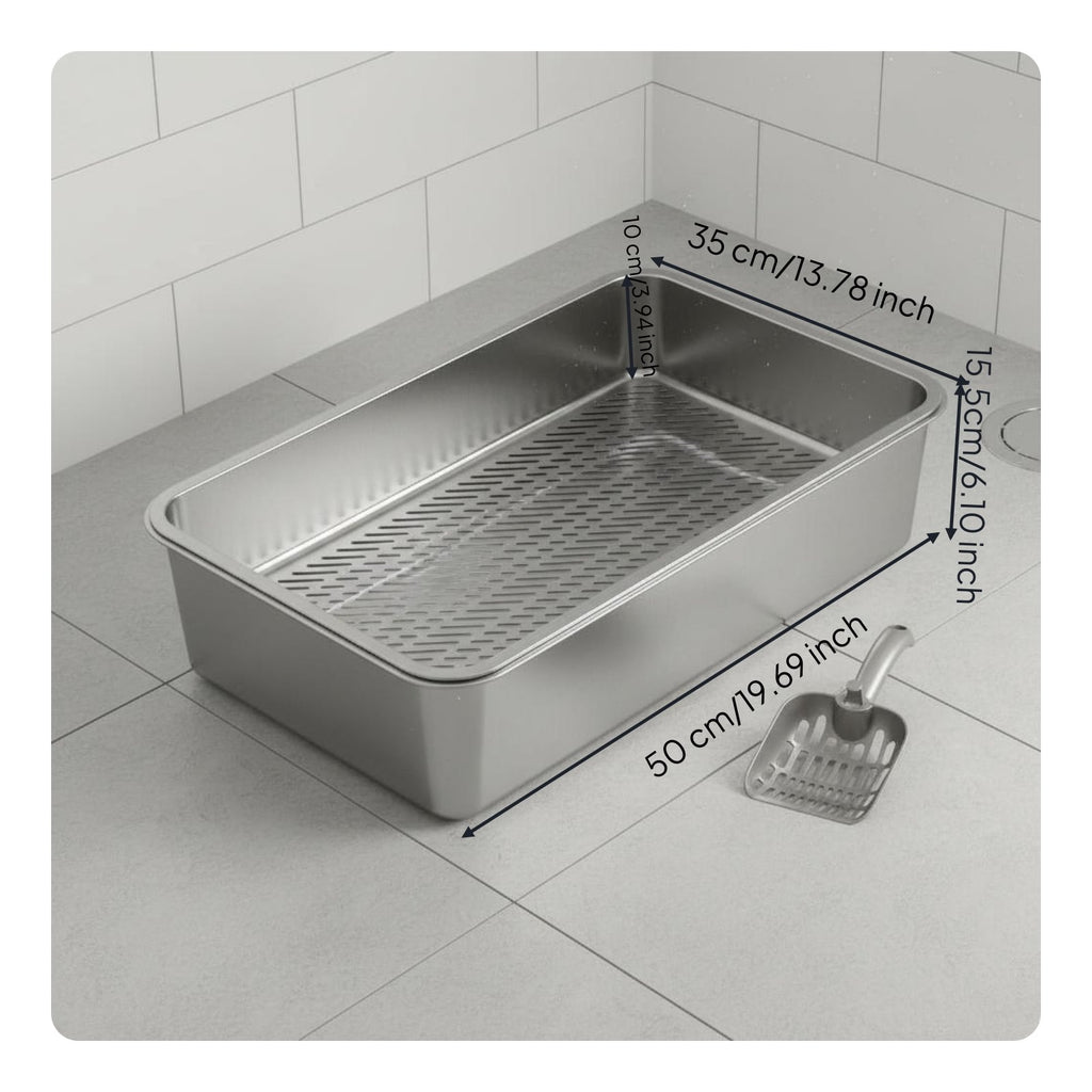 Stainless Steel Sifting Litter Box Easy to Clean Pet Supplies Long-Lasting