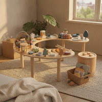 Moon-Shaped Activity Table Lamp Wood Wooden Activity Table Screen for Children