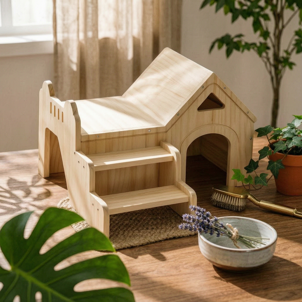 Wood Pet House Rubberwood Small Pet House Polished Rounded Edges
