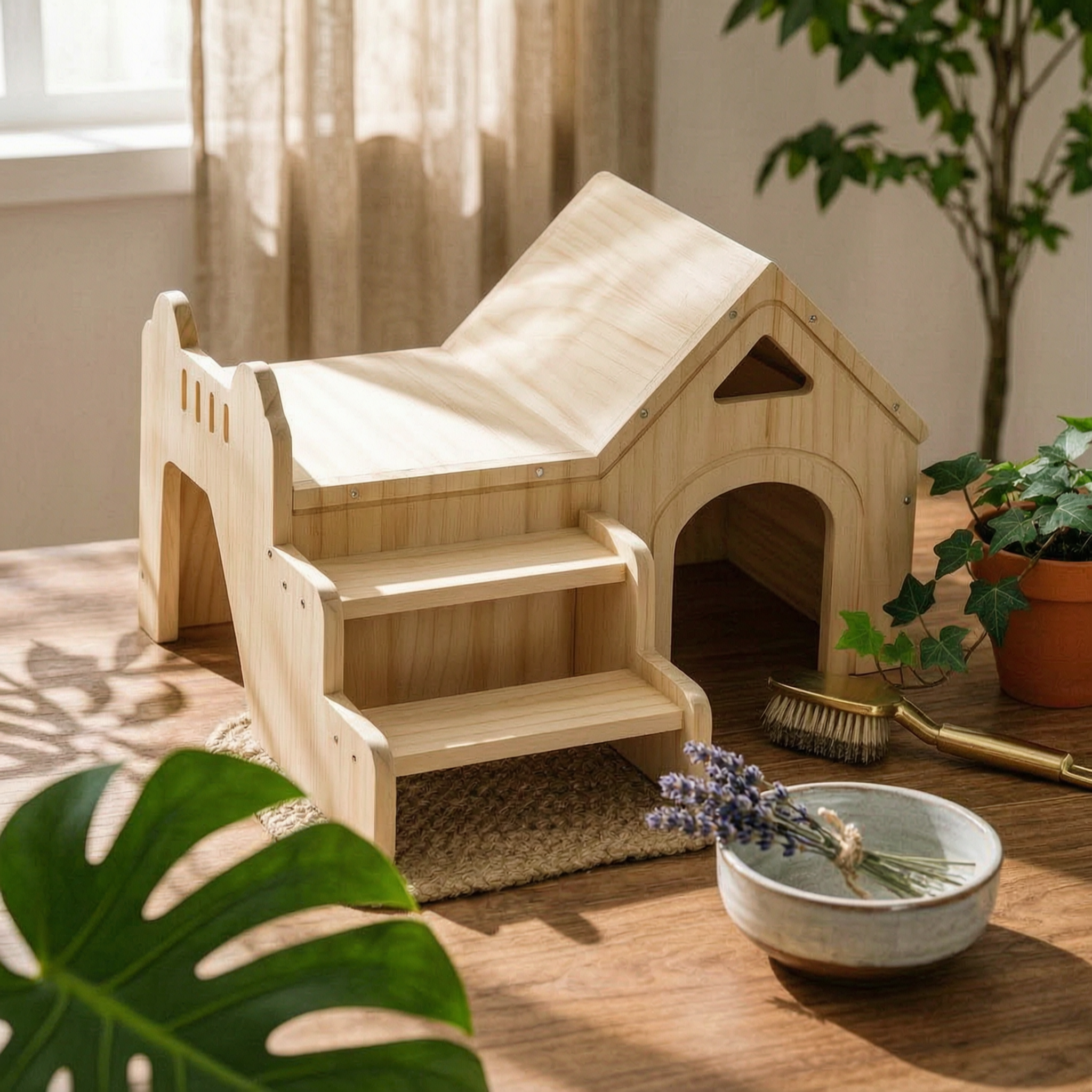 Wood Pet House Rubberwood Small Pet House Polished Rounded Edges