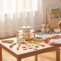 Wooden Pot and Pan Set Educational Toy Cookware Set Role Play Pretend Kitchen Cookware for Children, Kids, Preschool