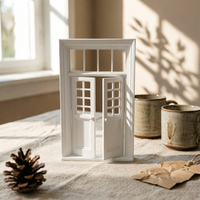1:12 Scale Dollhouse Door Decorative Two Panel Transom Door Openable Transom Window Model