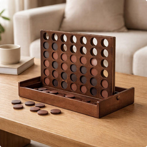 Wooden Four in a Row Game Educational Wooden Connect 4 Game 2 Player for Home